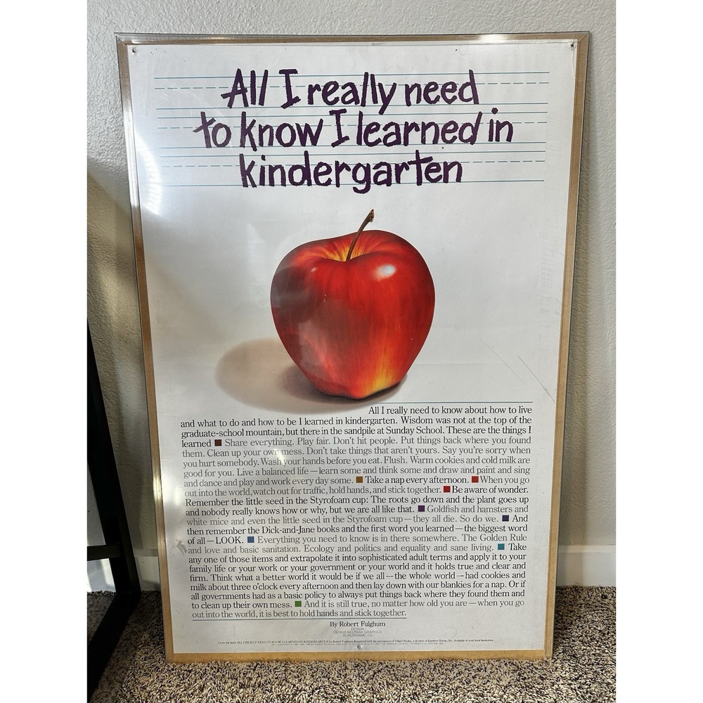 ALL I NEED TO KNOW I LEARNED IN KINDERGARTEN Vintage 1989 Robert Fulghum (23x35)